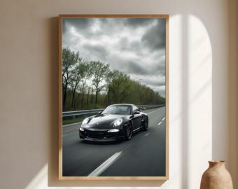 Black Porsche Wall Art, Car Lover Gift for Him, Porsche Printable, Decoration for Car Enthusiast, Porsche wall decor, garage man cave decor