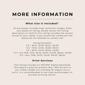 Może przedstawiać: Kremowy nadruk cyfrowy z czarnym tekstem. Tekst brzmi &bdquo;WIĘCEJ INFORMACJI&rdquo; na g&oacute;rze, a następnie szczeg&oacute;ły dotyczące rozmiaru i usług drukowania. Zawiera przykłady rozmiar&oacute;w w centymetrach.