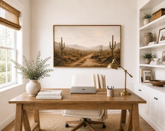 Desert Landscape Wall Art Printable | Neutral Desert Wall Decor | Southwest Cactus Print | Modern Western Art | Beige Printable Download