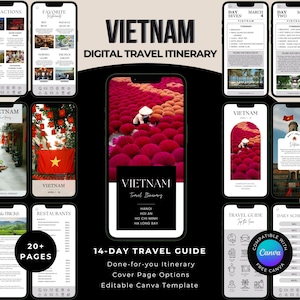 Resplan för Vietnam | 14-dagars guide till Sydostasien (Canva-mall)