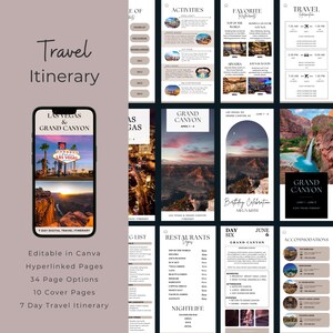 Modelo de itinerário de viagem de 7 dias para Las Vegas e Grand Canyon, itinerário de viagem digital, guia e planejador de viagem de caminhada para casais para famílias