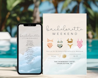 Last Toast on the Coast Bachelorette Invitation and Itinerary Template, Printable Weekend Itinerary, Canva Instant Download, Beach Girl Trip