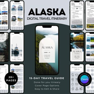 Alaska Travel Itinerary Template: 15-Day Vacation Planner (Canva Editable Digital Download