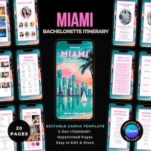Miami Bachelorette Itinerary Template: 5-Day Girls Trip Planner (Canva Editable)
