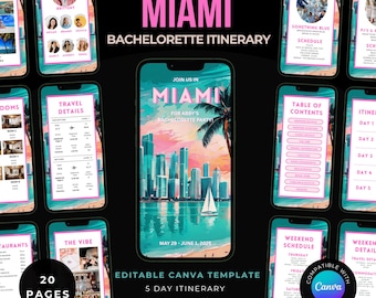 Miami Bachelorette Itinerary Template: 5-Day Girls Trip Planner (Canva Editable)