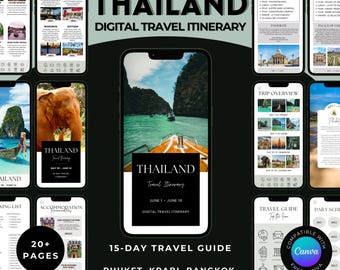 Modèle d'itinéraire en Thaïlande : Bangkok, Phuket, Chiang Mai (téléchargement numérique modifiable sur toile)
