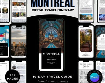 Montreal Travel Itinerary | 10-Day Canada Guide, Quebec Gems (Editable Canva Template, Instant Download)