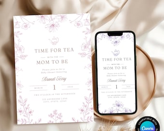 Wildflower Tea Party Baby Shower Invitation: Editable Floral Evite (Digital Download)