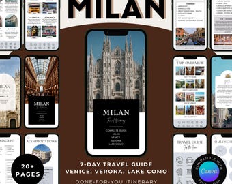 Milan Itinerary Template | Italy Travel Guide, Lake Como & Venice (Editable Canva)