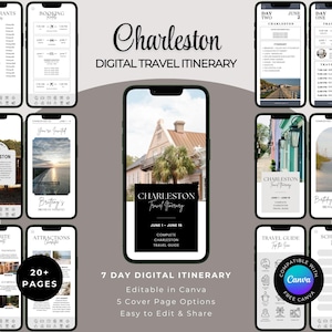 Charleston SC Travel Itinerary: 7-Day Vacation Planner (Editable Canva Template)