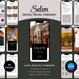 Salem Massachusetts Travel Itinerary: Witchy Fall Trip Guide (Editable Canva Template Digital Download)