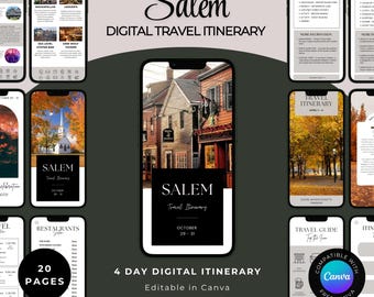 Salem Massachusetts Travel Itinerary: Witchy Fall Trip Guide (Editable Canva Template Digital Download)