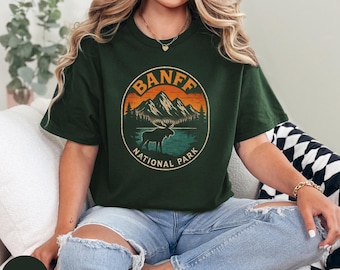 Koszulka z nadrukiem „Retro Mountain & Moose” z Parku Narodowego Banff