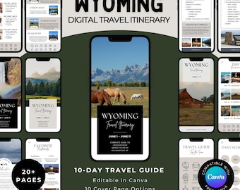 Itinerario di viaggio e guida turistica del Wyoming: Yellowstone, Grand Teton, Jackson Hole (download digitale Canva)