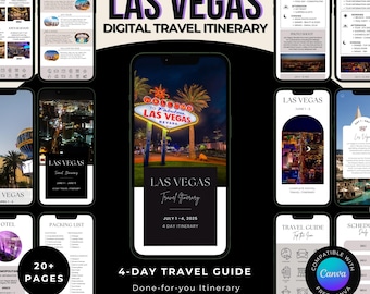 Plantilla de itinerario de Las Vegas: Planificador de viajes editable en Canva (Descarga digital)