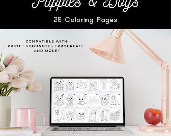 Adorable libro para colorear de cachorros y perros para niños y adultos, divertidas y relajantes páginas para colorear con temática canina, regalo para amantes de los perros, páginas para colorear de cachorros
