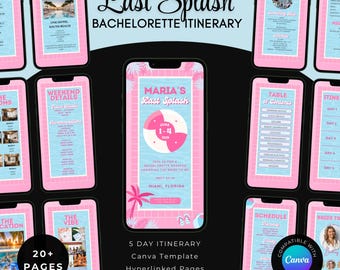Last Splash Bachelorette Reiseplan: Miami Pool Party, bearbeitbare Canva Vorlage (Digitaler Download)