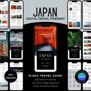 Japan Reisroute: Tokio, Kyoto, Osaka, Nagoya, Nara Guide (digitale download van Canva-sjabloon)