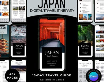 Japan Travel Itinerary: Tokyo, Kyoto, Osaka, Nagoya, Nara Guide (Canva Template Digital Download)