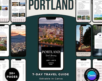 Itinerario de viaje a Portland, Oregón / Planificador de viaje de 7 días (Plantilla de Canva)