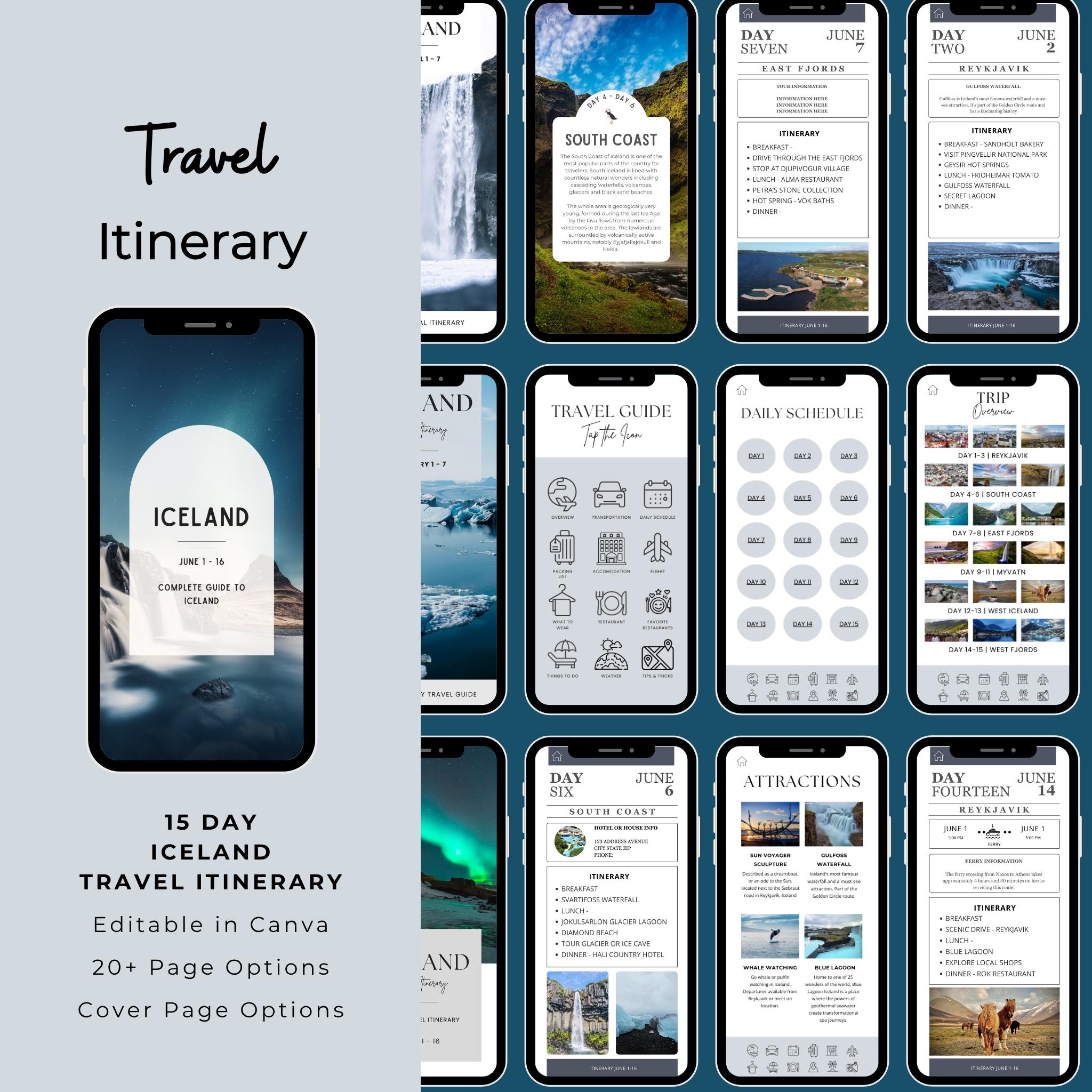 Iceland Road Trip Itinerary: 15-day Travel Guide (canva Template ...