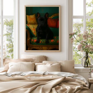 Wydruk artystyczny „Buldog francuski na kanapie”: Fantazyjny wystrój z buldogiem francuskim (pobranie cyfrowe) zdjęcie 10