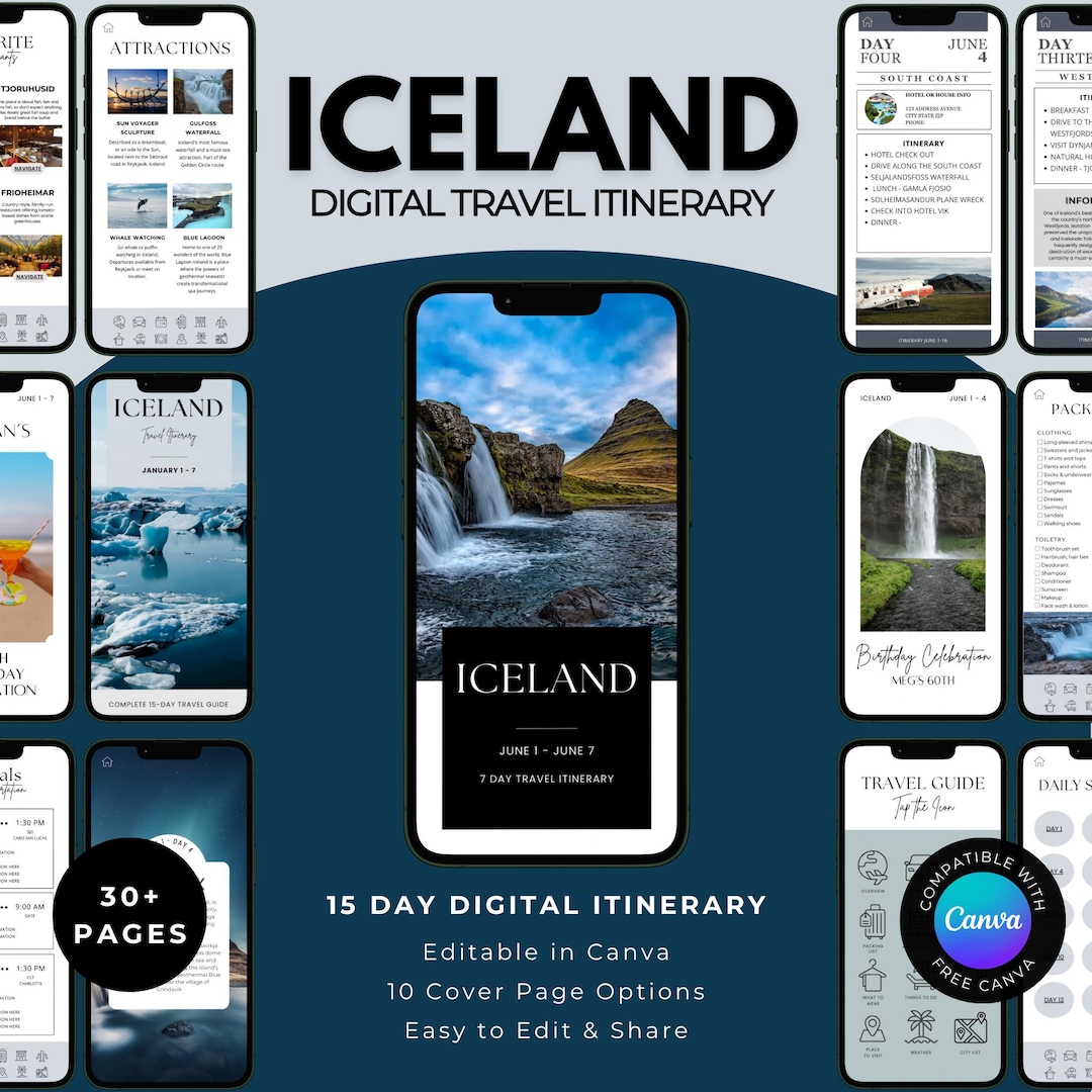 Iceland Road Trip Itinerary: 15-day Travel Guide (canva Template ...