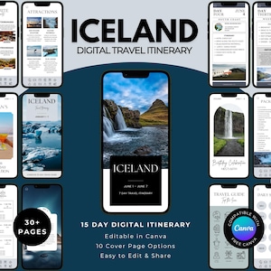 Iceland Road Trip Itinerary: 15-Day Travel Guide (Canva Template Digital Download)