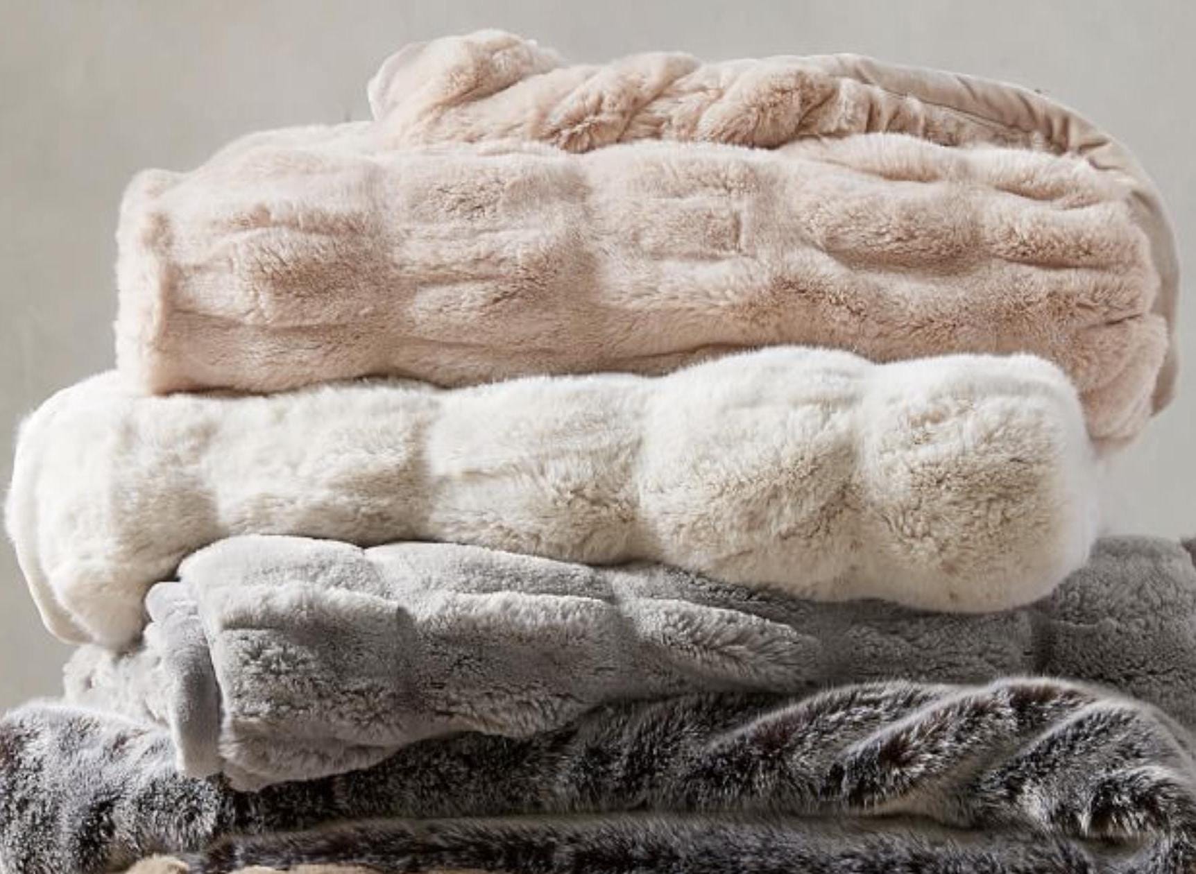Ruched Faux Fur Minky Lined Throw