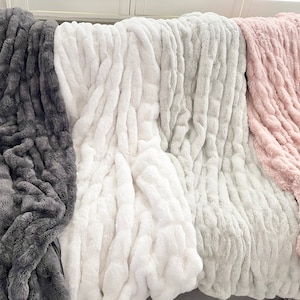 Handmade RUCHED Faux Fur Throw Blanket- Farmhouse Throw Blanket - Gift Blanket- Luxury Blanket - Best Blanket- Fall Blanket- Sympathy Gift