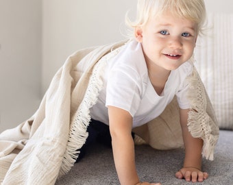 Organic Cotton Muslin Baby Swaddle Blanket with Tassels