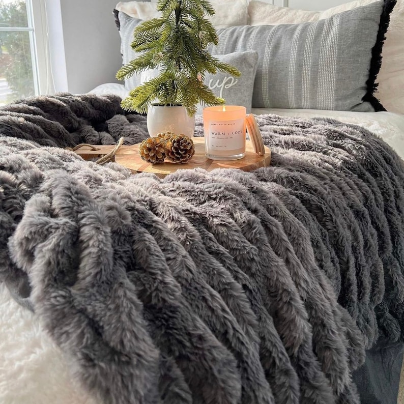 Faux Fur Throw Blanket Soft RUCHED Faux Fur Throw Blanket Etsy
