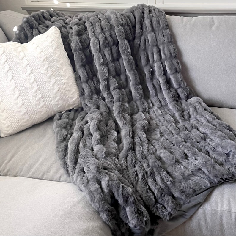 Faux Fur Throw Blanket Soft RUCHED Faux Fur Throw Blanket Etsy