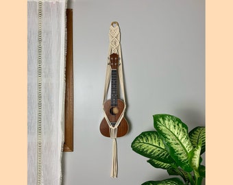 Macrame Ukulele Hanger: Recycled Cotton Boho Wall Mount