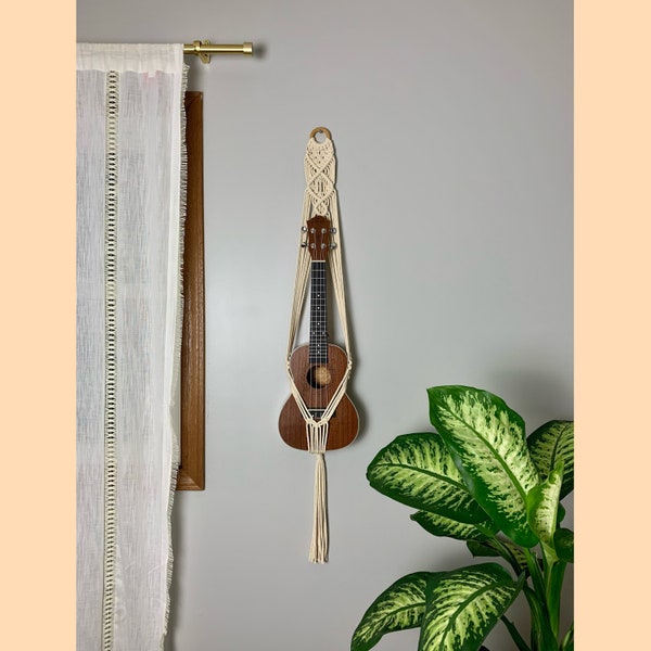 Macrame Ukulele Wall Hanging, Ukulele Wall Mount, Ukulele Wall Mount, Ukulele Wall Holder, Ukulele Stand, Boho Instrument Hanger