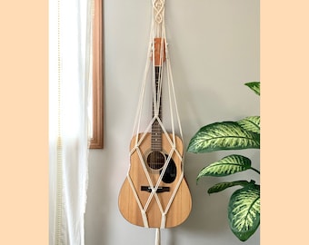 Macrame Guitar Hanger: Boho Wall Decor, Recycled Cotton