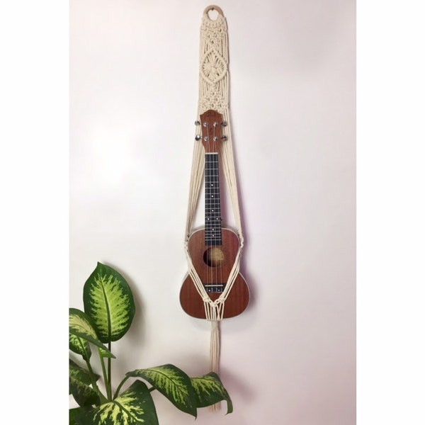 Macrame Ukulele Wall Hanging, Ukulele Wall Mount, Ukulele Wall Mount, Ukulele Wall Holder, Ukulele Stand, Boho Instrument Hanger