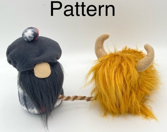 Scottish Gnome and Highland Cow Sewing Pattern