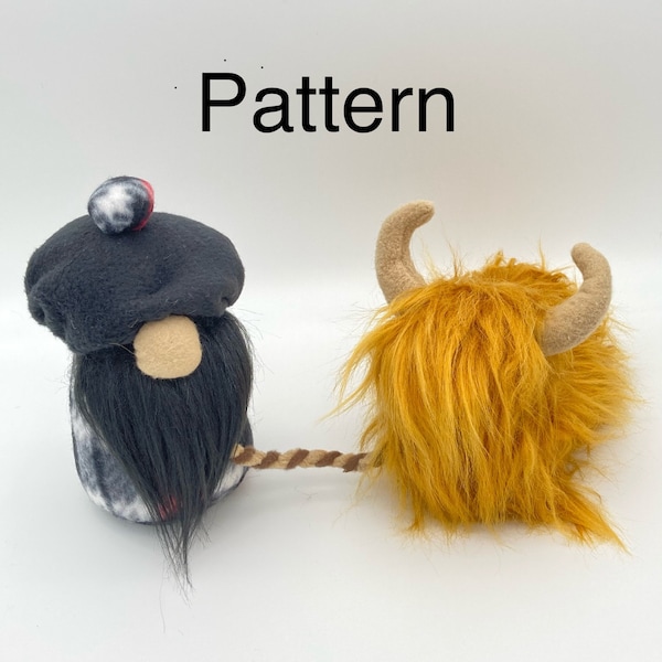 Scottish Gnome and Highland Cow Sewing Pattern