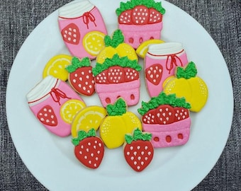 15 Cookies - Strawberry and Lemon Royal Icing Decorated Sugar Cookies