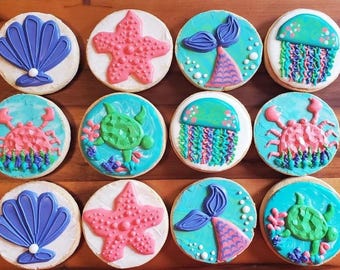 1 Dozen, Under the Sea, Summer Party Decorated Sugar Cookies