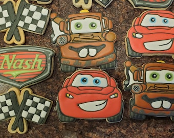 1 Dozen Custom McQueen Race Car and Friends Royal Icing Sugar Cookies