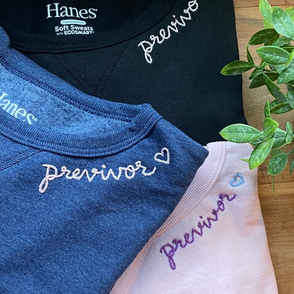 Previvor Custom Hand Embroidered Fleece Sweatshirt with Heart | Breast Cancer Awareness | BRCA | Cancer Survivor