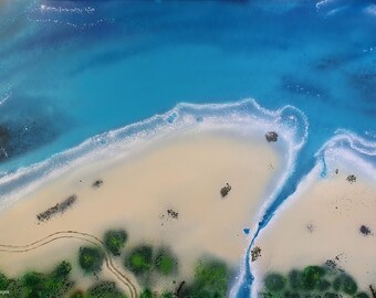 Authentic Spray paint art, print of Western Australian beach art from a drone perspective