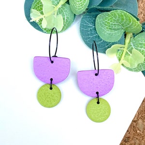 Lilac & Pistachio Green Polymer Clay Hoop Earrings