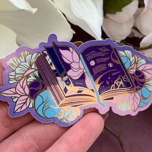 Tome of Celestial Gardening Die Cut Gold Mirror Effect Sticker - Book Die Cut Sticker - Magical Celestial Sticker - Keely Studios