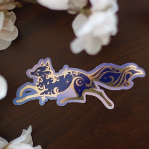 Sticker effet miroir doré renard esprit jardin céleste découpé - Sticker renard découpé - Sticker magique céleste - Keely Studios
