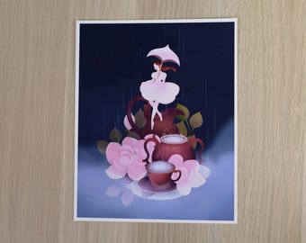 Rainy Teacups Art Print | Marvelous Manor Collection
