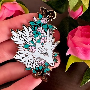 Gold Marvelous Manor Rose Dragon Hard Enamel Pin - Magical Fantasy Theme Lapel Pin - Dragon Enamel Pin - Keely Studios