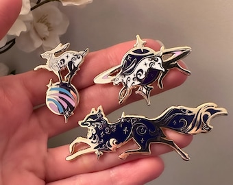 SECONDS BUNDLE | Gold Celestial Garden Fox & Hares Hard Enamel Pins - Magical Galaxy Theme Enamel Pin - Fox Enamel Pin - Keely Studios